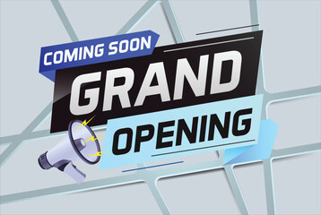Obraz premium coming soon grand opening word concept vector illustration with megaphone and 3d, web, mobile app, poster, banner, flyer, background, gift card, coupon, label, wallpaper 