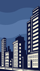 Minimal Vector Night Cityscape with Tall Buildings