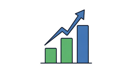 Ascending Bar Chart with Blue Arrow Illustrating Upward Growth on Transparent Background