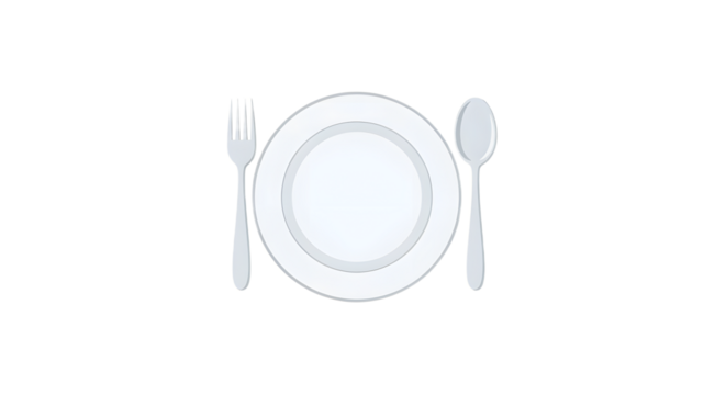 White Plate Setting with Silverware on Transparent Background Minimalist Dinner Place