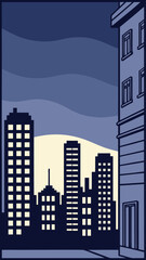 Minimal Vector Night Cityscape with Tall Buildings