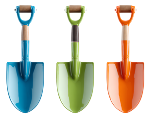 Set of gardening Shovels in Colors, PNG
