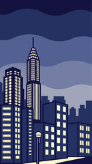 Minimal Vector Night Cityscape with Tall Buildings