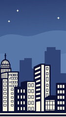Minimal Vector Night Cityscape with Tall Buildings