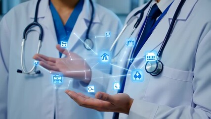 Doctors interacting with medical information network - Powered by Adobe
