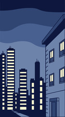 Minimal Vector Night Cityscape with Tall Buildings