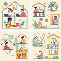 Virtual Meeting Remote Work Concept Vector Illustration