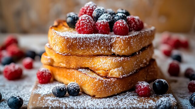 Stacked French Toast with Fresh Berries and Powdered Sugar - Powered by Adobe
