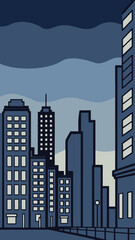 Minimal Vector Night Cityscape with Tall Buildings