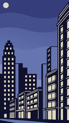 Minimal Vector Night Cityscape with Tall Buildings