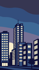 Minimal Vector Night Cityscape with Tall Buildings