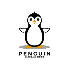 Obraz premium Cute penguin cartoon logo design vector. Penguin mascot logo design template