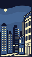 Minimal Vector Night Cityscape with Tall Buildings