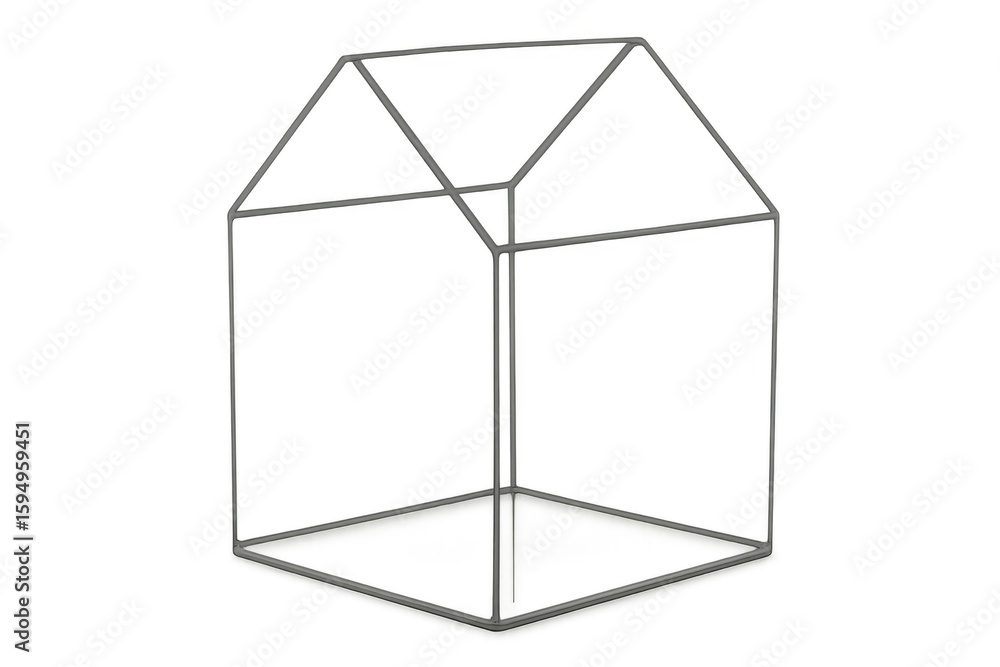 Poster 3d rendering of a simple wireframe house structure, symbolizing building and construction, isolated 