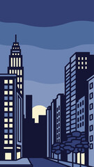 Minimal Vector Night Cityscape with Tall Buildings