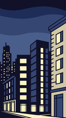 Minimal Vector Night Cityscape with Tall Buildings