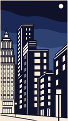 Minimal Vector Night Cityscape with Tall Buildings