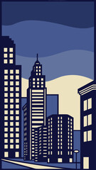 Minimal Vector Night Cityscape with Tall Buildings