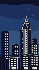 Minimal Vector Night Cityscape with Tall Buildings