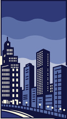 Minimal Vector Night Cityscape with Tall Buildings