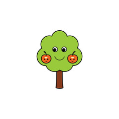 cartoon Halloween tree with smiling trunk and candy