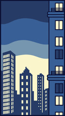 Minimal Vector Night Cityscape with Tall Buildings