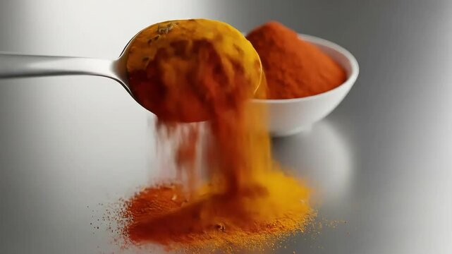 Vibrant Spices Turmeric Paprika Cumin Cascade in Slow Motion.
