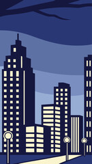 Minimal Vector Night Cityscape with Tall Buildings