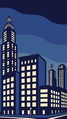 Minimal Vector Night Cityscape with Tall Buildings