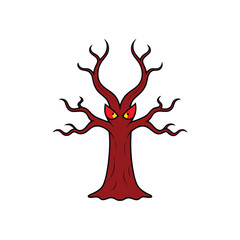 Evil looking tree with red glowing eyes and twister