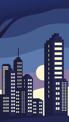 Minimal Vector Night Cityscape with Tall Buildings