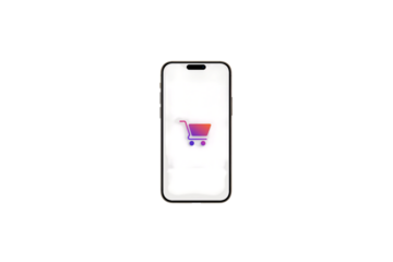 Digital dreams A sleek smartphone displaying a vibrant online shopping cart icon suggesting on transparent background