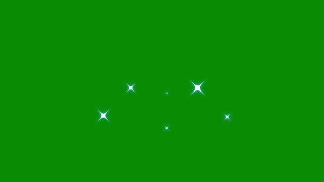 Twinkling star sparkle animation, blinking white cartoon stars, flat vector doodle-style star elements, sparkling glitter light effect. 4k star twinkle animation on green screen background.