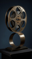 Obraz premium Golden Film Reel Reflection: Classic Cinema & Media Concept