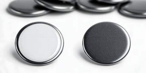 Badges isolated on transparent background. Black button pins with shadows
