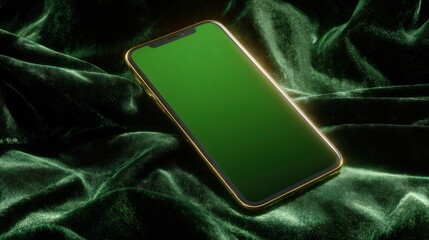 Gold smartphone on emerald green velvet