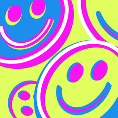 Colorful smiling faces in vibrant pop art style on bright background  