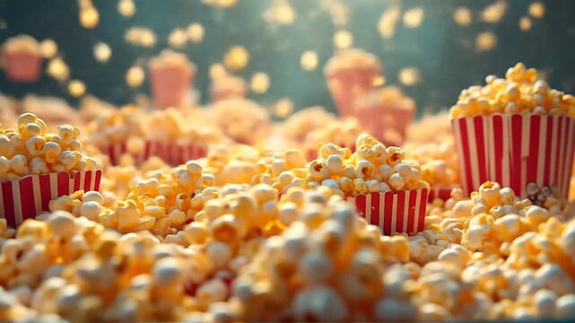 Close-Up of Many Containers Full of Popcorn With Lights