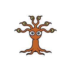 Monster tree with eyes on each branch and twisted