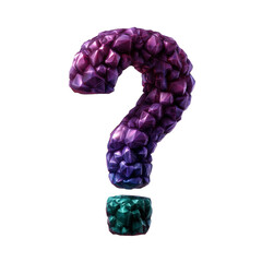 Glitched question mark emoji with fractured gemstone texture and RGB misalignment on white background