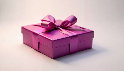 Pink gift box with ribbon on soft background  
