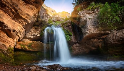 a waterfall cascading in a canyon
