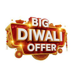 Big Diwali Offer 3D Design with Lamps isolated on a transparent background 