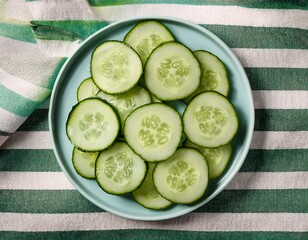 fresh cucumber slices on a striped background a vibrant summer image