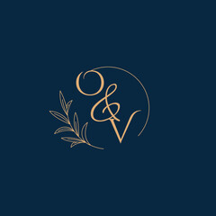 OV Initial Wedding Monogram Logo with Minimalistic Style