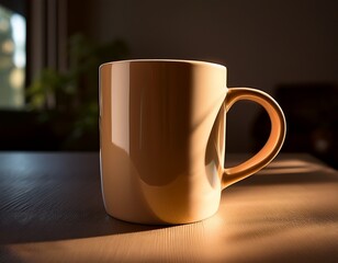 stylish modern coffee mug photographed in cushy luminance highlighting its smooth surface and bold handle