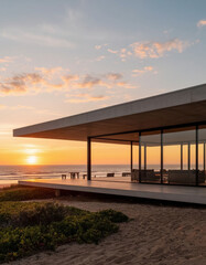 coastal terrace on the seashore at sunset