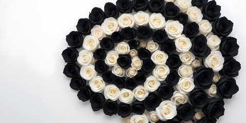 Elegant Black and White Rose Spiral Arrangement: A Stunning Floral Design