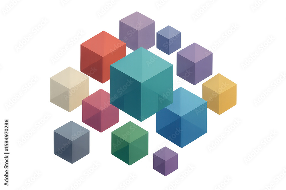 Aufkleber Colorful translucent cubes floating on a transparent background, creating a modern and abstract design