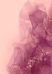 Elegant hand painted alcohol ink background with gold glitter 
